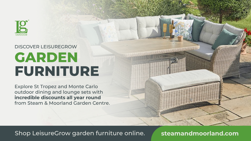 Discover LeisureGrow garden furniture. Explore St Tropez and Monte Carlo outdoor dining and lounge sets with  incredible discounts all year round from Steam & Moorland Garden Centre. Shop LeisureGrow garden furniture online at steamandmoorland.com