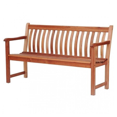 Alexander Rose Cornis Broadfield 5ft bench in mahogany hardwood with curved slatted backrest isolated on a white background