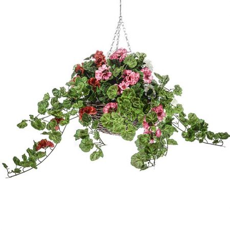 Artificial Hanging Basket Geranium Mixed