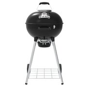 Front view of Broil King Crown 47cm charcoal kettle BBQ with integrated thermometer and stable wheeled base