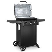 Angled shot of the Broil King Gem 310 Shadow Gas BBQ with the grill lid open