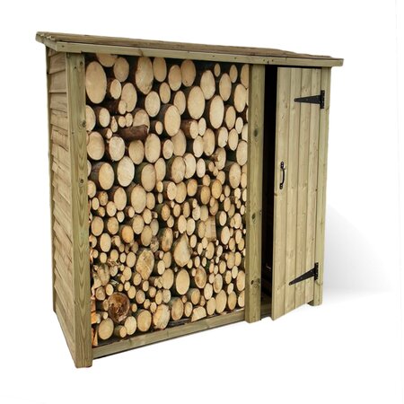 Churnet Valley 6ft x 6ft Log Store with Door & Shelf filled with logs