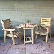 Churnet Valley Clover 2 Seater Wooden Bistro Table Set on a patio - full image