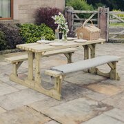 Churnet Valley Lunar Wooden Walk-In Picnic Table 150cm on a patio - full image