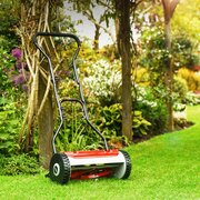 Cobra HM381 Hand Push Cylinder Mower full shot in a garden environment