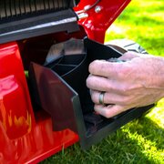 Close-up of mulching chute on Cobra M51SPCVX 149cc self propelled petrol lawnmower.