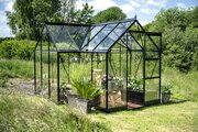Halls ICON gardenhouse 6 6x10 black 3mm toughened glass - front on view
