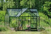 Halls ICON gardenhouse 6 6x10 green 3mm toughened glass - front on view