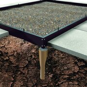 Halls Icon greenhouse base plinth installation, showing galvanised steel base set on prepared ground
