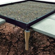Halls Icon greenhouse base plinth installation, showing galvanised steel base set on prepared ground