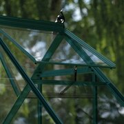 Halls Icon 6 6x8 greenhouse in green with toughened glass, shown as a freestanding garden greenhouse