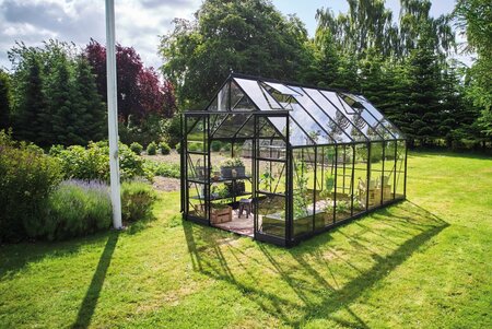 Halls Icon 8 8x14 Greenhouse 3mm Toughened Glass in Black finish - Full image