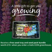 Free seed pack and tray bundle when you order a Halls Icon greenhouse
