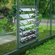 Halls ICON planthouse and lean-to louvre kit installed in side wall, showing plant-level ventilation panel in use.