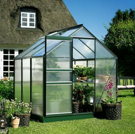 Halls Popular 66 Forest Green Greenhouse 6 x 6 Polycarbonate