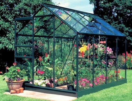 Halls Popular 68 Forest Green Greenhouse 6 x 8 Tough Glass Long Panes - FO9895