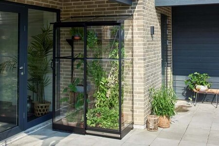 Halls QUBE Lean-To Greenhouse 42 Black Toughened Glass - image 1