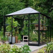 Halls Qube Square 88 Black Toughened Glass Greenhouse 8x8 F09970