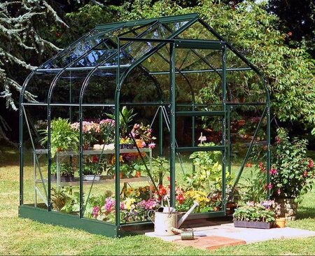 Halls Supreme 66 Forest Green Greenhouse 6 x 6 Toughened Glass Long Pane