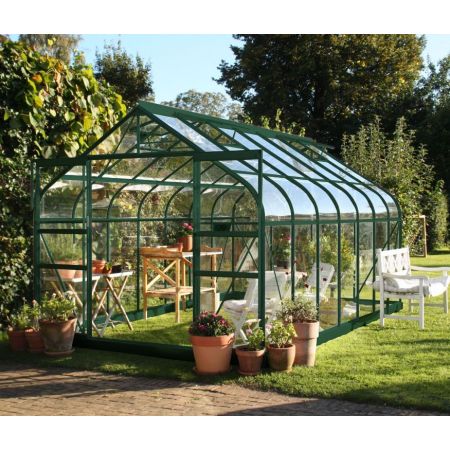 Halls Supreme 814 Forest Green Greenhouse 14 x 8 Double Door Tough Glass