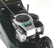 Close-up of the Briggs & Stratton 625E 150cc petrol engine fitted to the Hayter Harrier 41 375A rear roller lawnmower.