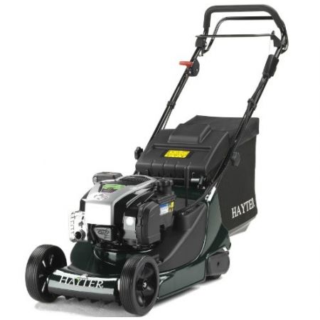 Hayter Harrier 41 VS ES petrol lawnmower with rear roller, electric start engine and 60L grass collector