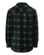 back view Hoggs of fife broxburn fleece shacket navy-green-gold