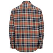 Back view of the Hoggs of Fife Pitcairn men’s flannel shirt in brushed cotton with a rich rust, muted green, and navy country check.