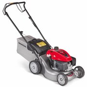 Honda Izy HRG 416 SK petrol lawnmower with 41cm cutting deck, easy-start GCV engine, grass collector, and push-drive design for small to medium UK gardens.