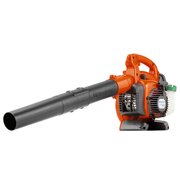 Husqvarna 125B petrol leaf blower with adjustable blower tube, lightweight handheld design and 28cc two-stroke engine for clearing leaves and garden debris.
