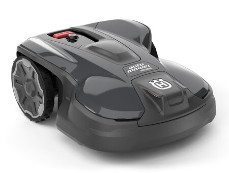 Husqvarna Automower 320 NERA robotic lawn mower shown with EPOS plug-in accessory included.