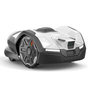 Front-facing view of the Husqvarna Automower 405XE NERA robotic lawn mower, highlighting the EPOS plug-in area.