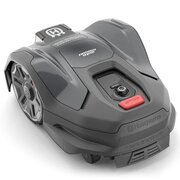 Husqvarna Automower 405XE NERA robotic lawnmower rear view showing control interface and charging contact area