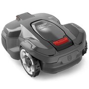 Husqvarna Automower 415X robotic lawnmower rear view showing control panel and STOP button