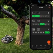 A mobile phone display showing the automower cutting schedule in the Connect app
