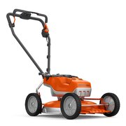 Husqvarna LB548i cordless mulching lawnmower 48cm professional battery mower showing handle and rear angled view