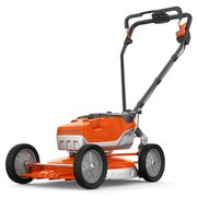 Husqvarna LB548i battery mulching lawnmower with 48cm aluminium deck, professional cordless BioClip mower angled front view