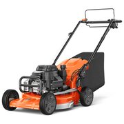Husqvarna LC 551VBP 51cm self-propelled petrol lawn mower with Kawasaki FJ180 engine, aluminium cutting deck and rear grass collector, side profile view.