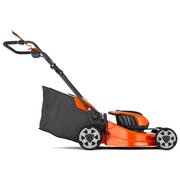 Husqvarna LC142i cordless lawnmower side view showing compact 42cm cutting deck