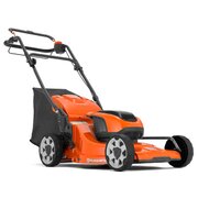 Husqvarna LC142iS battery lawnmower rear view with ergonomic handle and 50L grass collector, ideal for domestic lawn care