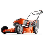 Side view of Husqvarna LC347iVX 47cm self-propelled battery lawnmower with rear grass collector