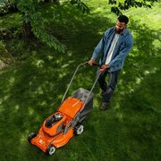 Angled view of Husqvarna LC347iVX battery lawnmower showing 47cm cutting deck and compact design