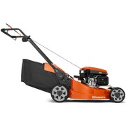 Husqvarna LC 353V 53cm self-propelled petrol lawnmower with rear grass collector and composite cutting deck, side profile view.