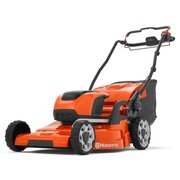 Husqvarna LC535iVX battery lawnmower with rear grass collector and ergonomic handle, angled view highlighting cordless self-propelled design