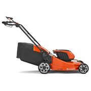 Husqvarna LC535iVX cordless self-propelled lawnmower side view showing 53cm cutting width, rear collector and compact foldable handle design