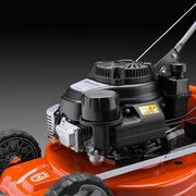 Kawasaki FJ180 179cc petrol engine on Husqvarna LC 551SP Pro 51cm self-propelled lawn mower, mounted on aluminium cutting deck.