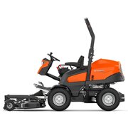 Left side view of the Husqvarna P520DX ride-on mower unit only 967985201 with front-mounted cutting deck and rollover protection bar