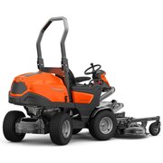 Rear angled view of the Husqvarna P520DX ride-on mower unit only 967985201 with articulated steering and front-mounted Combi cutting deck