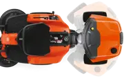 Top view of Husqvarna Rider R112C demonstrating articulated steering for manoeuvring around trees and garden obstacles