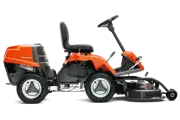 Side view of Husqvarna Rider R112C ride-on lawn mower with front-mounted cutting deck and rear-mounted engine